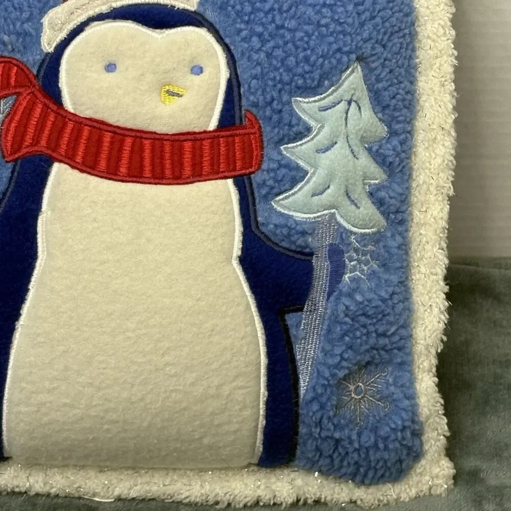 Christmas Penguin Throw Pillow Sparkly Snow